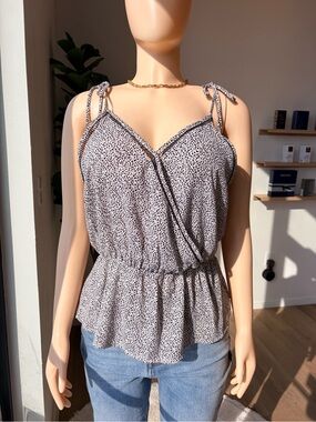 Sienna Sky Black & White Spotted Tie-Shoulder Peplum Camisole